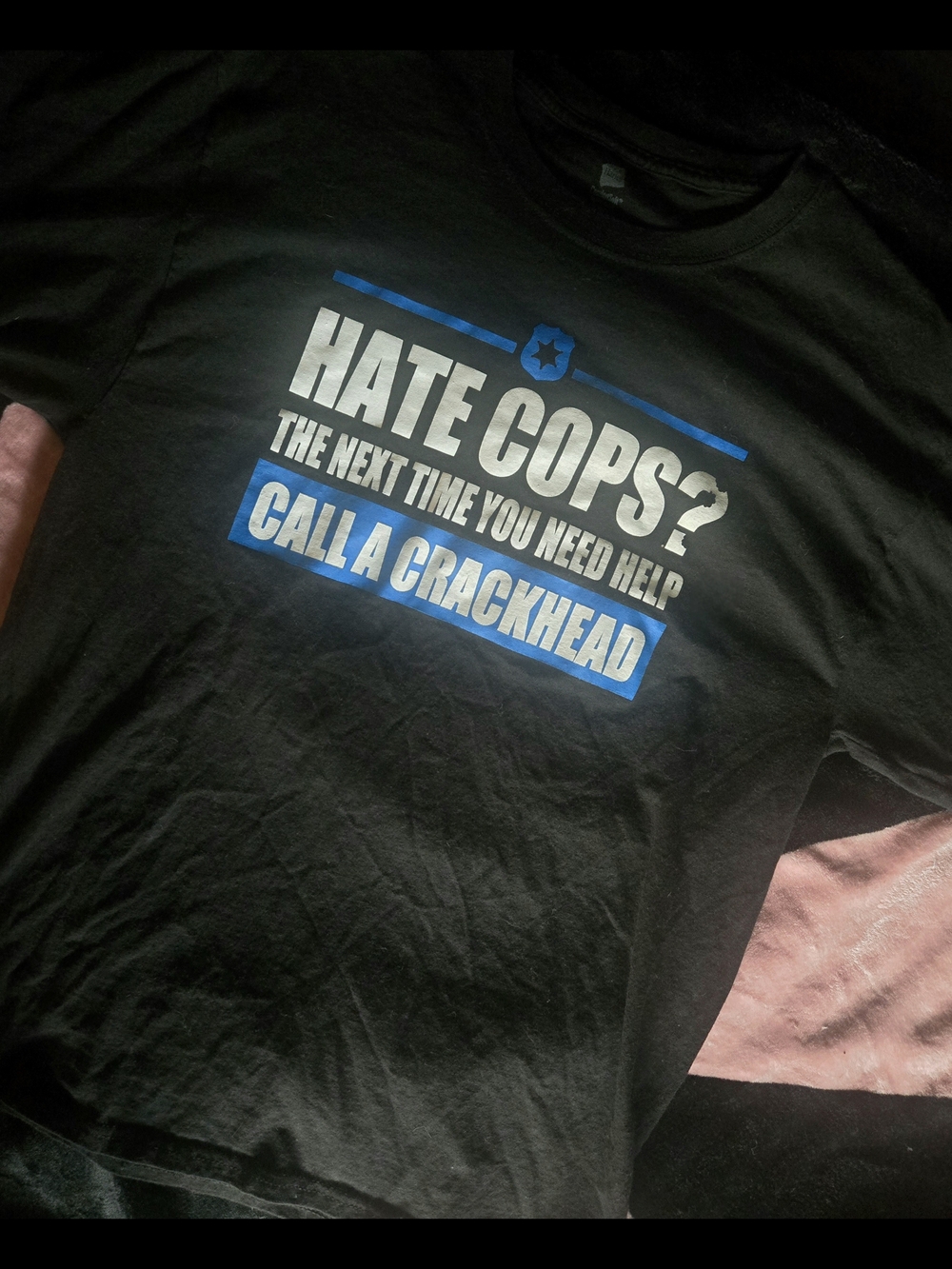 Hanes Black T-Shirt with Light Blue Interior Print